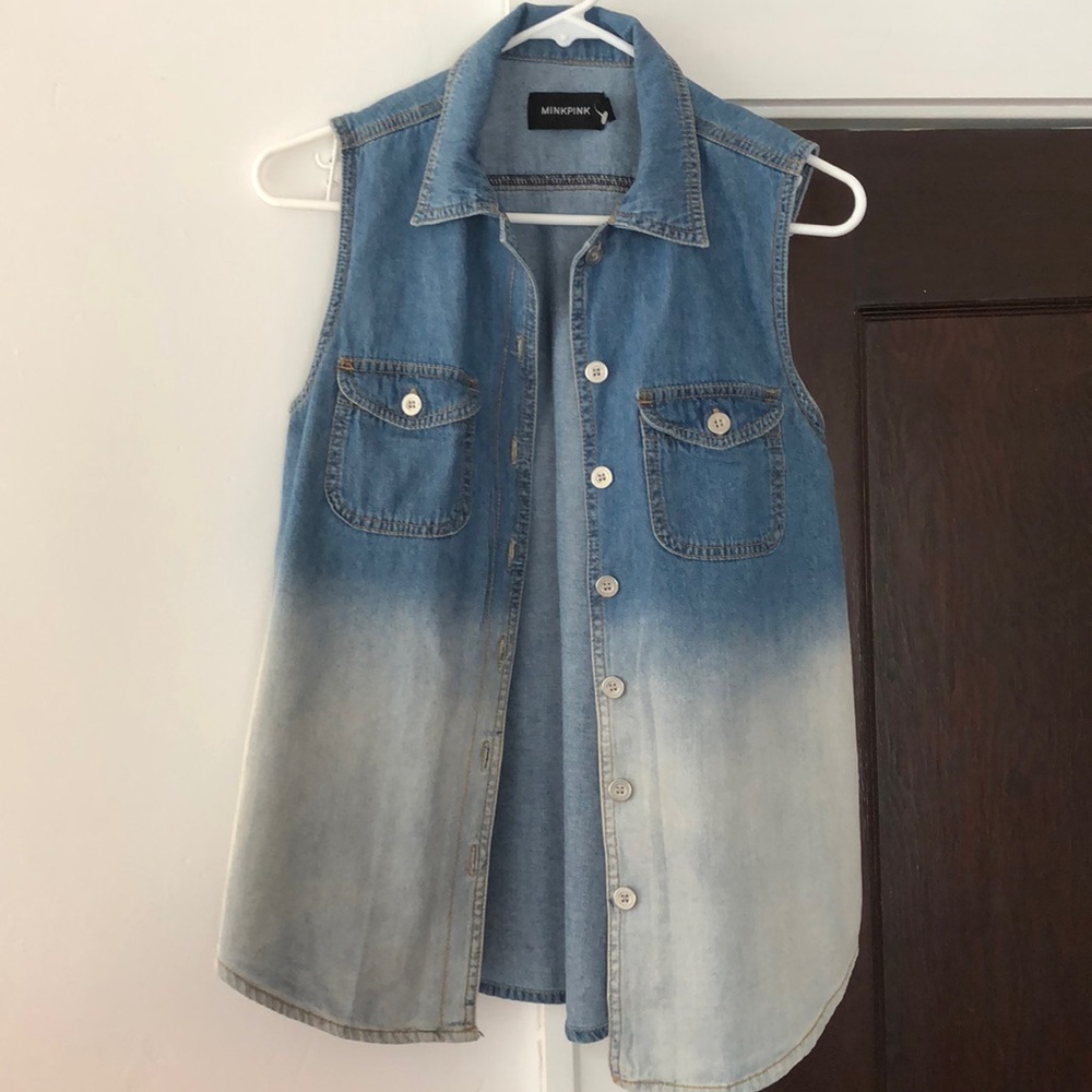MinkPink sleeveless faded denim shirt